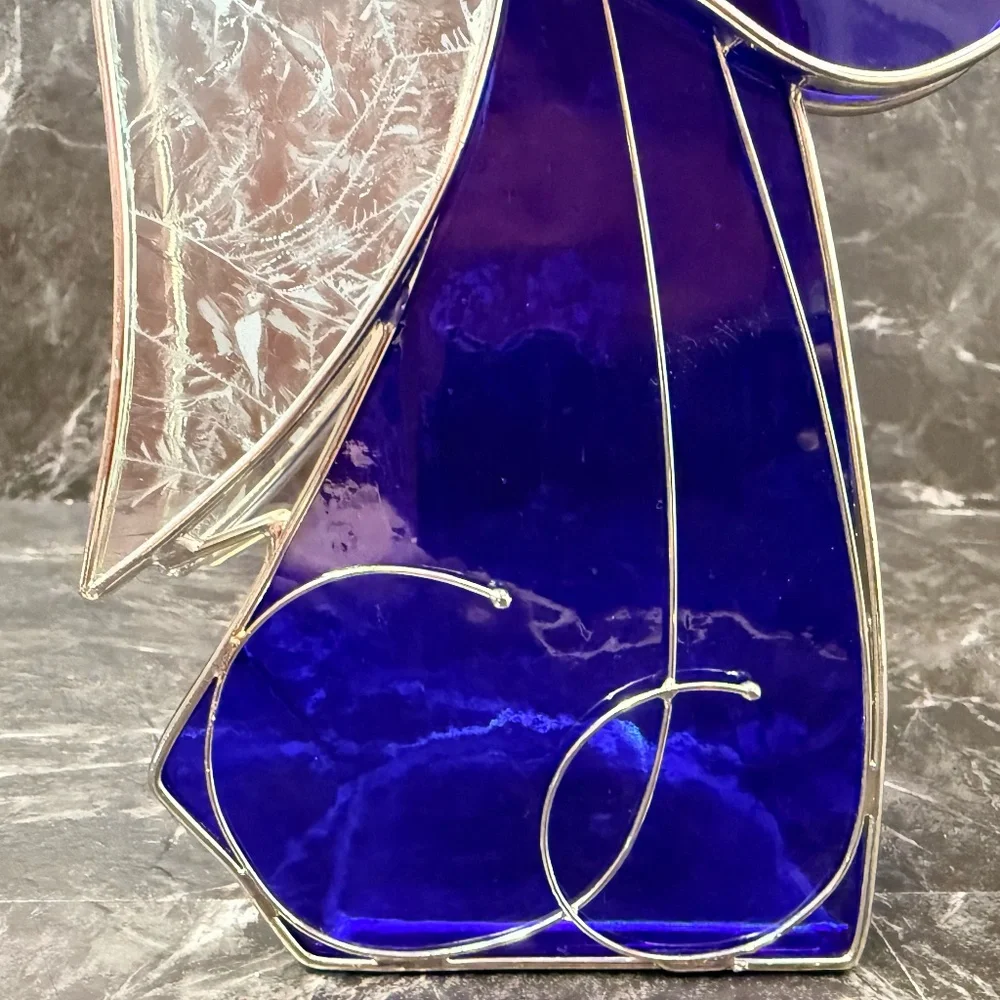 Stained Glass Angel Playing Horn Tea Light Candle Holder